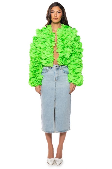 GARDEN OF EDEN APPLIQUE BOMBER IN LIME