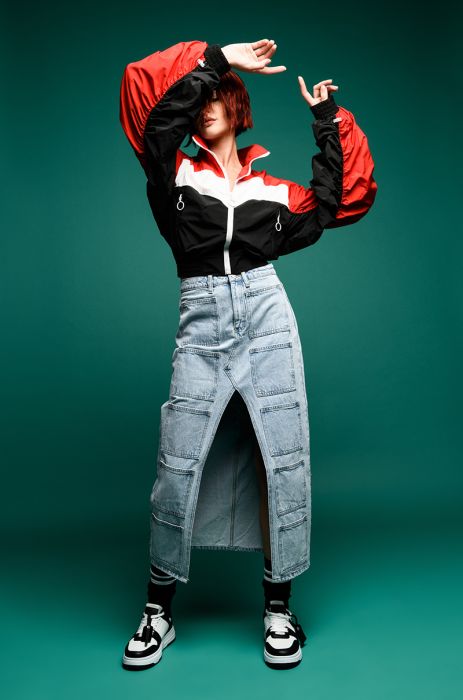 GOLD MEDAL SPORTY BOMBER in RED BLACK