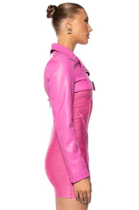 HALF MY HEART ULTRA CROPPED MOTO JACKET in pink