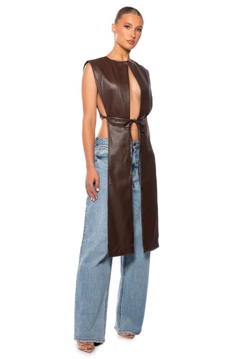 HENNY PU SPLIT VEST IN CHOCOLATE