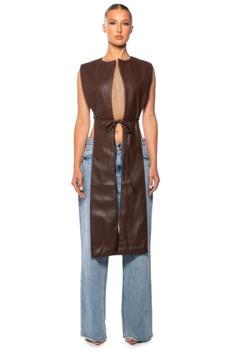HENNY PU SPLIT VEST IN CHOCOLATE