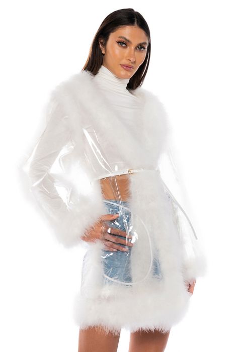 HIT REWIND PVC FEATHER RAINCOAT in clear