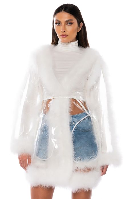 HIT REWIND PVC FEATHER RAINCOAT in clear