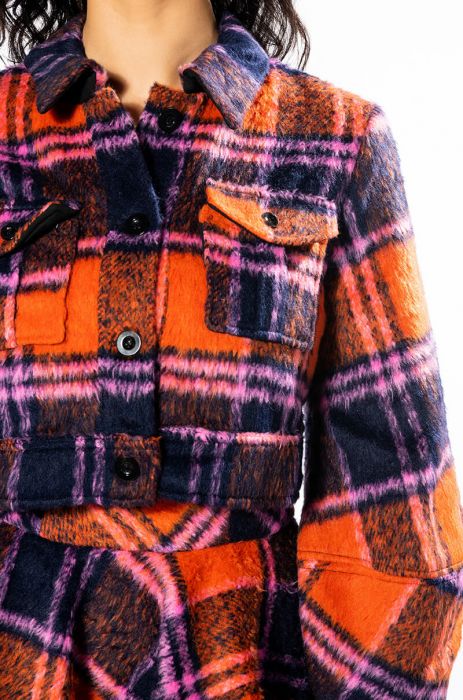 HOW DEEP IS YOUR LOVE FUZZY CROP SHACKET IN ORANGE MULTI