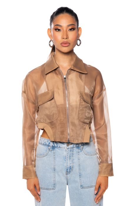 HYDE MESH BOMBER JACKET IN TAN