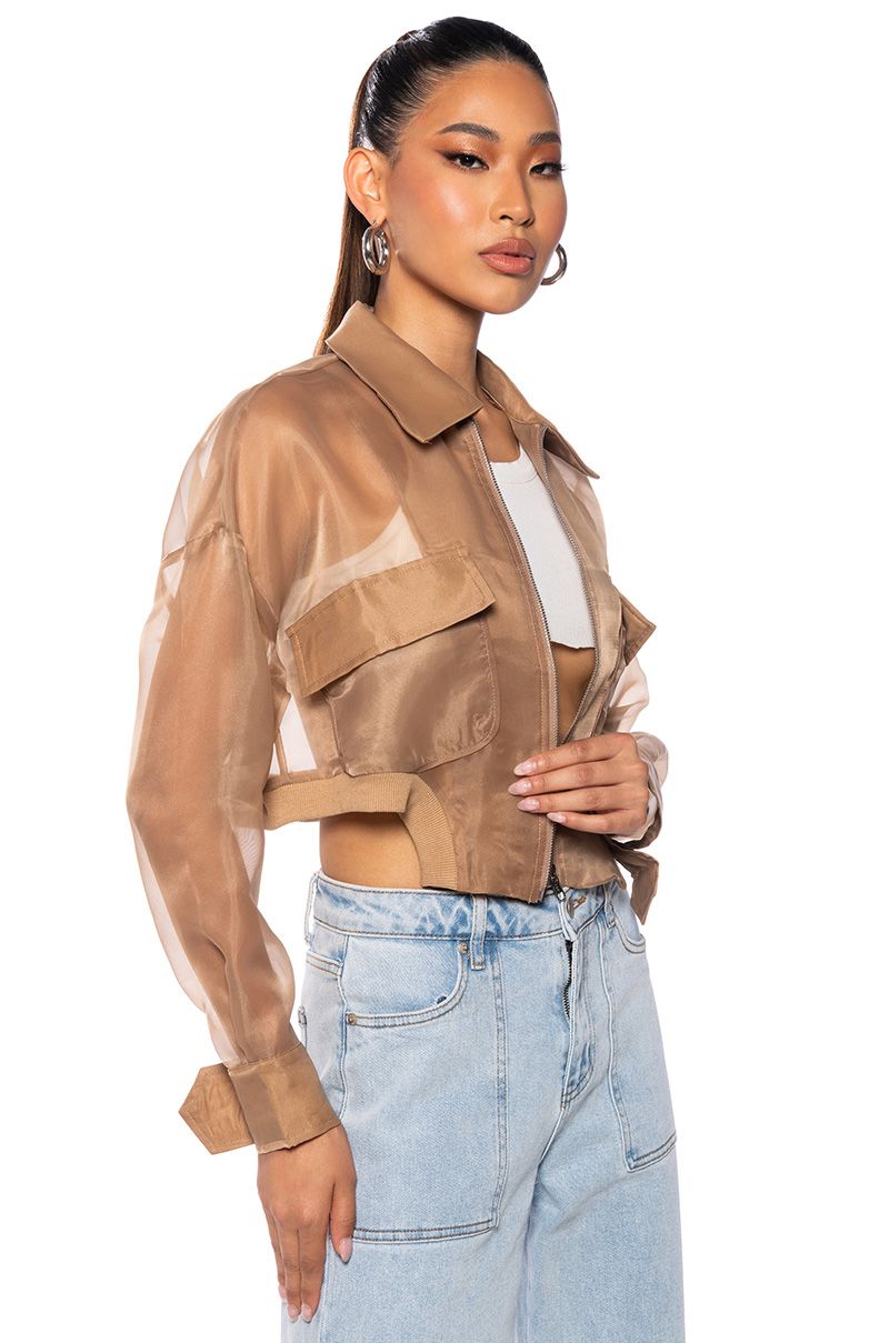 HYDE MESH BOMBER JACKET IN TAN