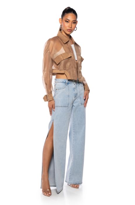 HYDE MESH BOMBER JACKET IN TAN