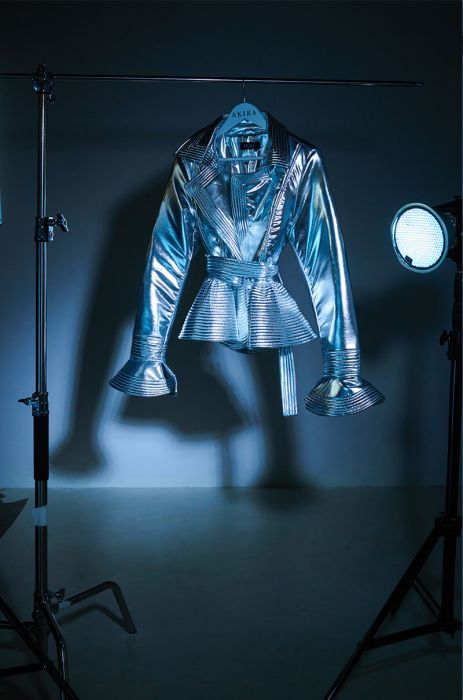 I GET IT HOW I LIVE IT METALLIC MOTO PUFFER IN SILVER