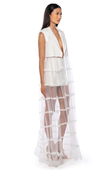 JADA MESH SKIRT VEST IN WHITE