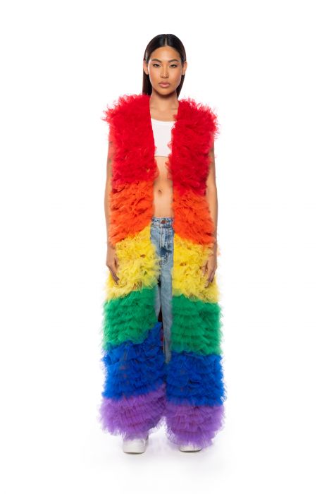 JUST IN TIME RAINBOW RUFFLE VEST in multi