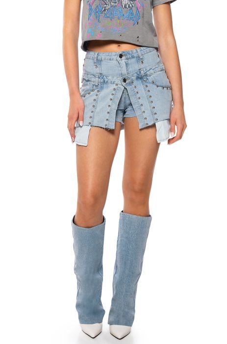 KAYLYN STUDDED MINI SKORT IN DENIM
