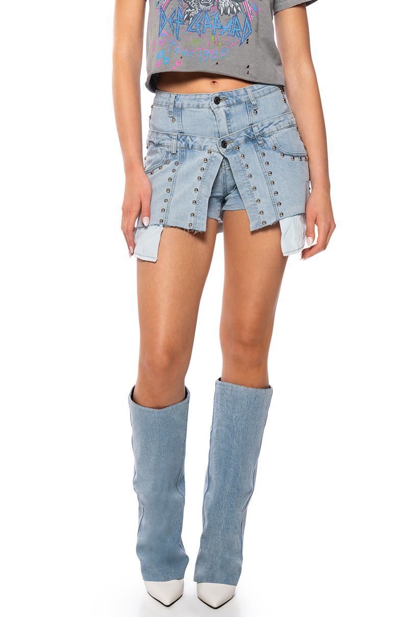 KAYLYN STUDDED MINI SKORT IN DENIM