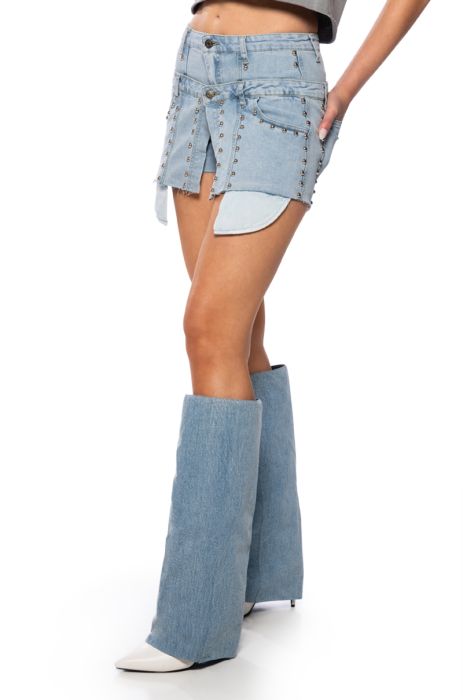 KAYLYN STUDDED MINI SKORT IN DENIM