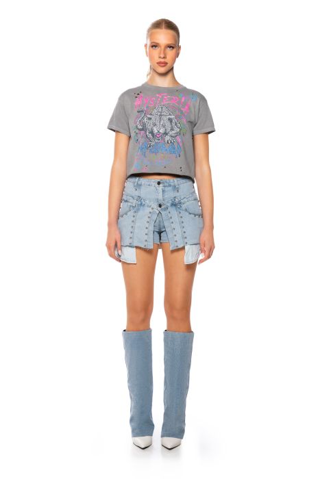 KAYLYN STUDDED MINI SKORT IN DENIM