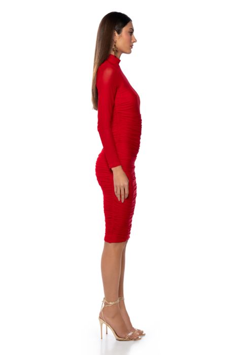 KEEP IT LOW KEY LONG SLEEVE MIDI RUCHED DRESS