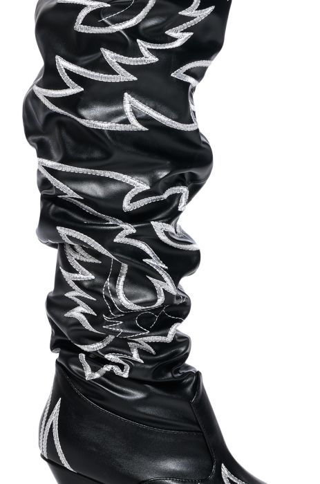 KELSEY OVER THE KNEE WESTERN BOOT IN BLACK WHITE