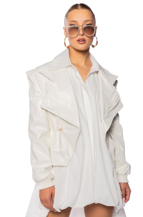 KINTSUGI FAUX LEATHER MOTO JACKET IN WHITE