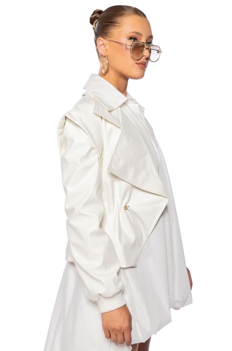 KINTSUGI FAUX LEATHER MOTO JACKET IN WHITE