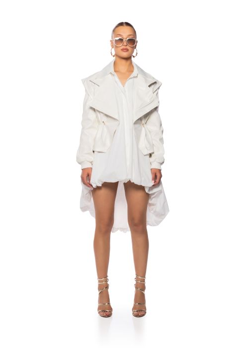 KINTSUGI FAUX LEATHER MOTO JACKET IN WHITE