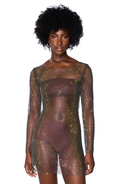 LABYRINTH EMBELLISHED MINI DRESS IN BLACK