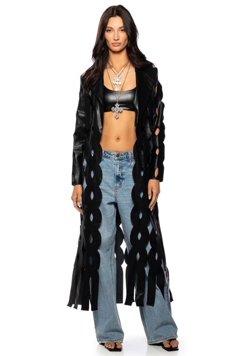 LASER CUT WEAVE TRENCH IN BLACK