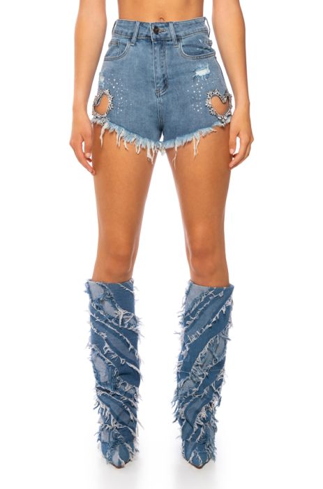 LETTER TO LOVER DENIM SHORTS IN DENIM