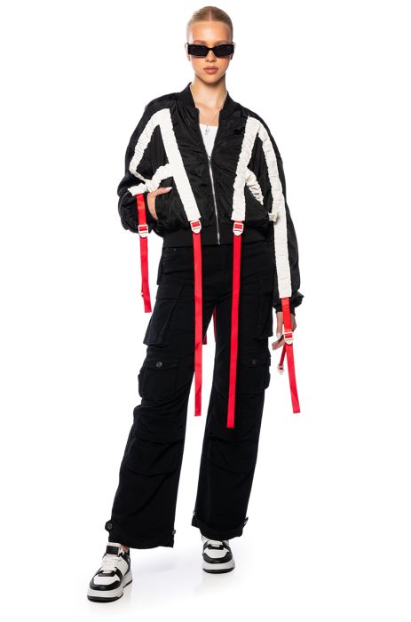 LIGHTS OUT SPORTY BOMBER IN RED BLACK