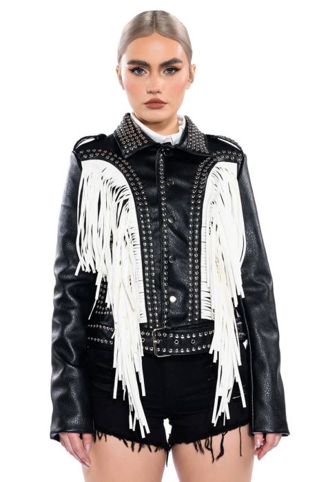 LOLLA FRINGE MOTO JACKET in BLACK