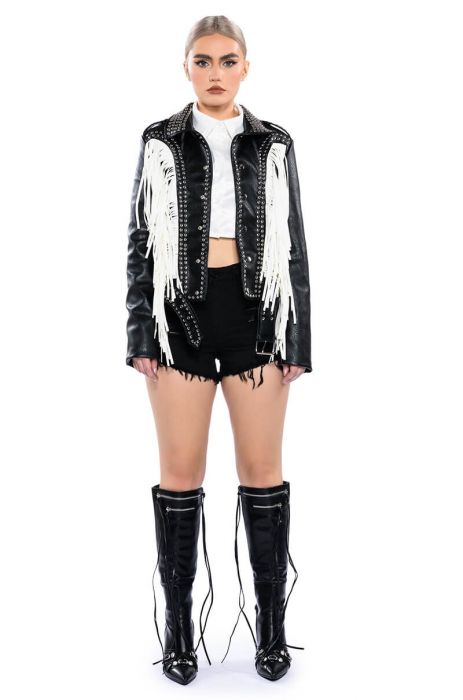 LOLLA FRINGE MOTO JACKET in BLACK