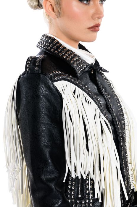 LOLLA FRINGE MOTO JACKET in BLACK