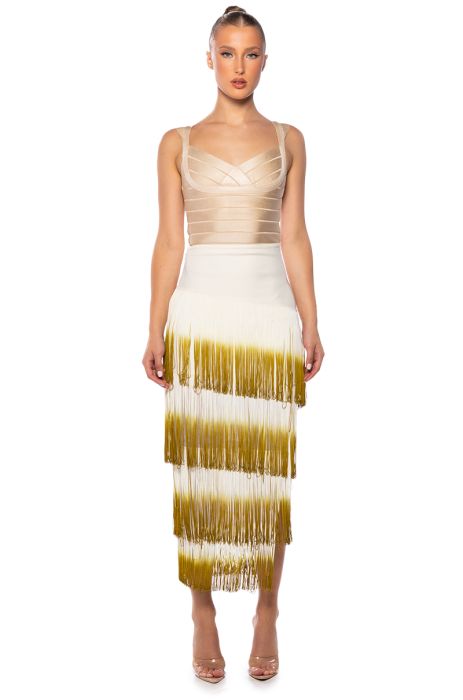 LOLLA OMBRE FRINGE MIDI SKIRT