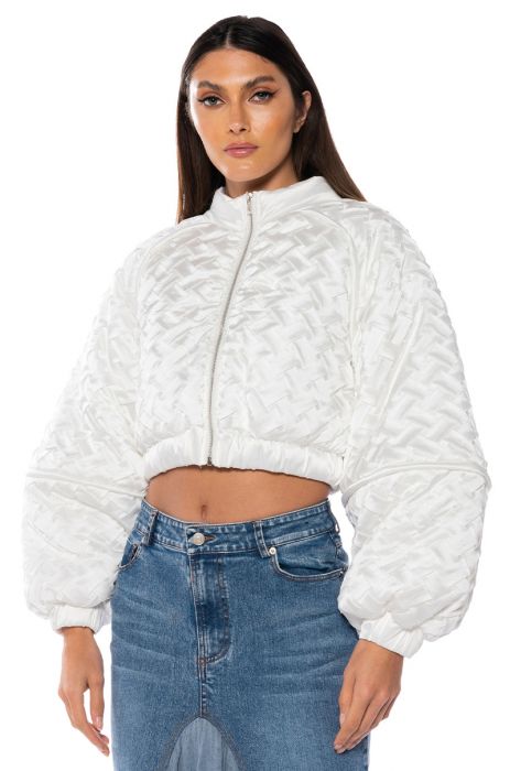 LUCKY LOVE WEAVE DETAILED BOMBER IN WHITE