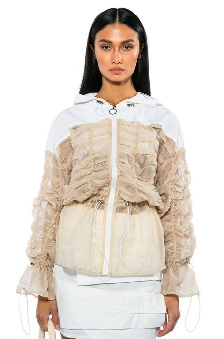 MADE YOU LOOK RUCHED BOMBER IN BEIGE
