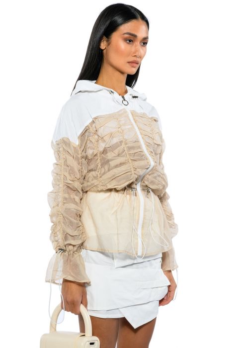 MADE YOU LOOK RUCHED BOMBER IN BEIGE