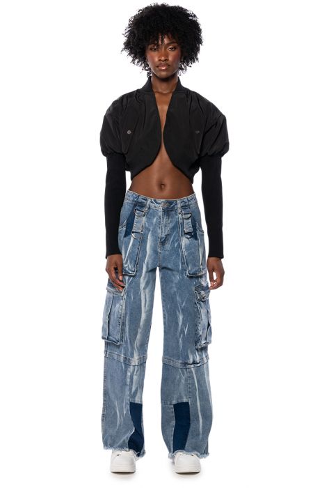 MAKE IT LOOK EASY SKINNY ARM CROPPED BOMBER IN BLACK
