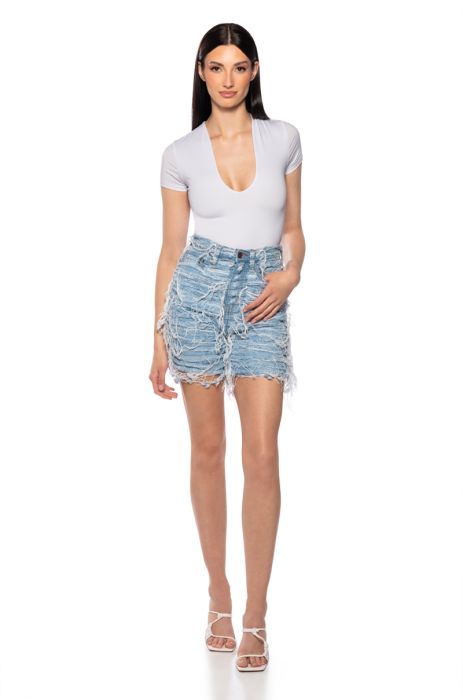 MESS WITH ME SUPER DISTRESSED SHORTS IN LIGHT BLUE DENIM