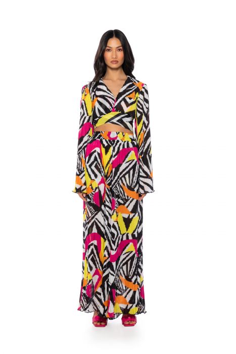 MONICA PLEATED CHIFFON PALAZZO PANT in multi