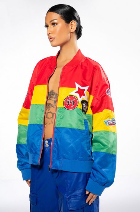 MULTI COLOR RACING VARSITY BOMBER in multi