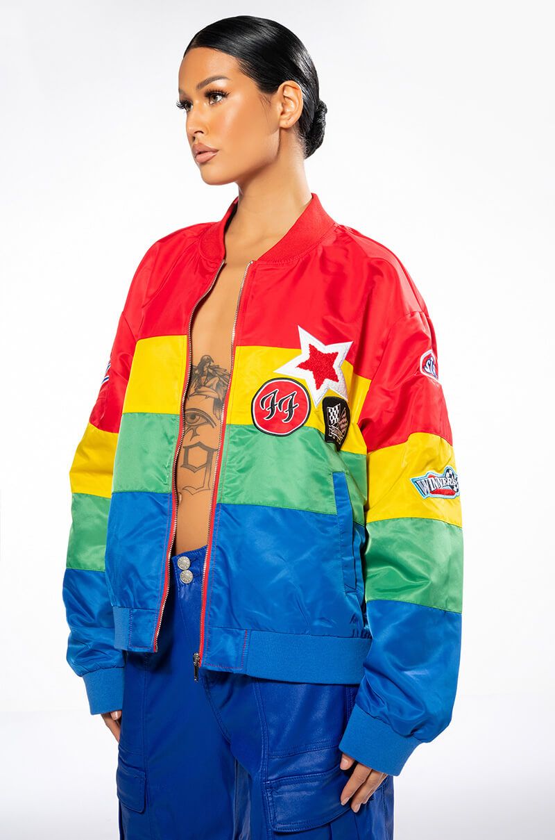 MULTI COLOR RACING VARSITY BOMBER in multi
