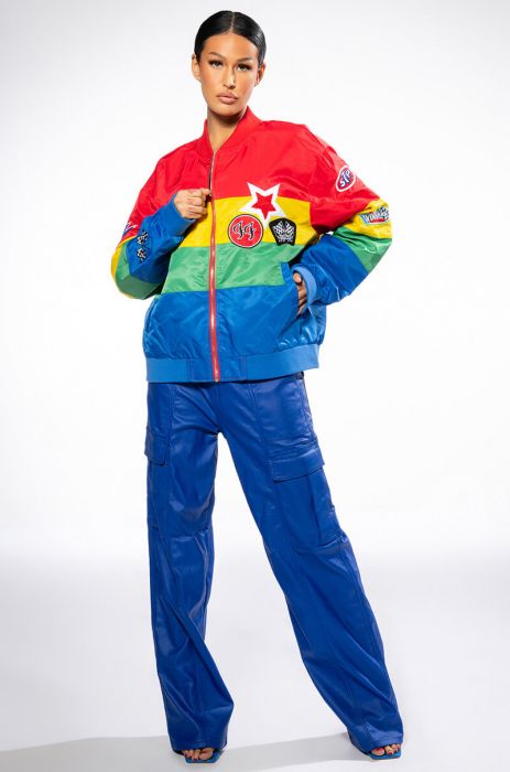 MULTI COLOR RACING VARSITY BOMBER in multi