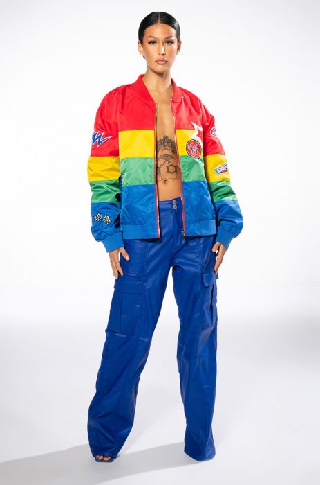 MULTI COLOR RACING VARSITY BOMBER in multi