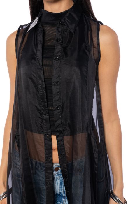 NIGHTINGALE SHEER PLEATED BUTTON DOWN DUSTER in black
