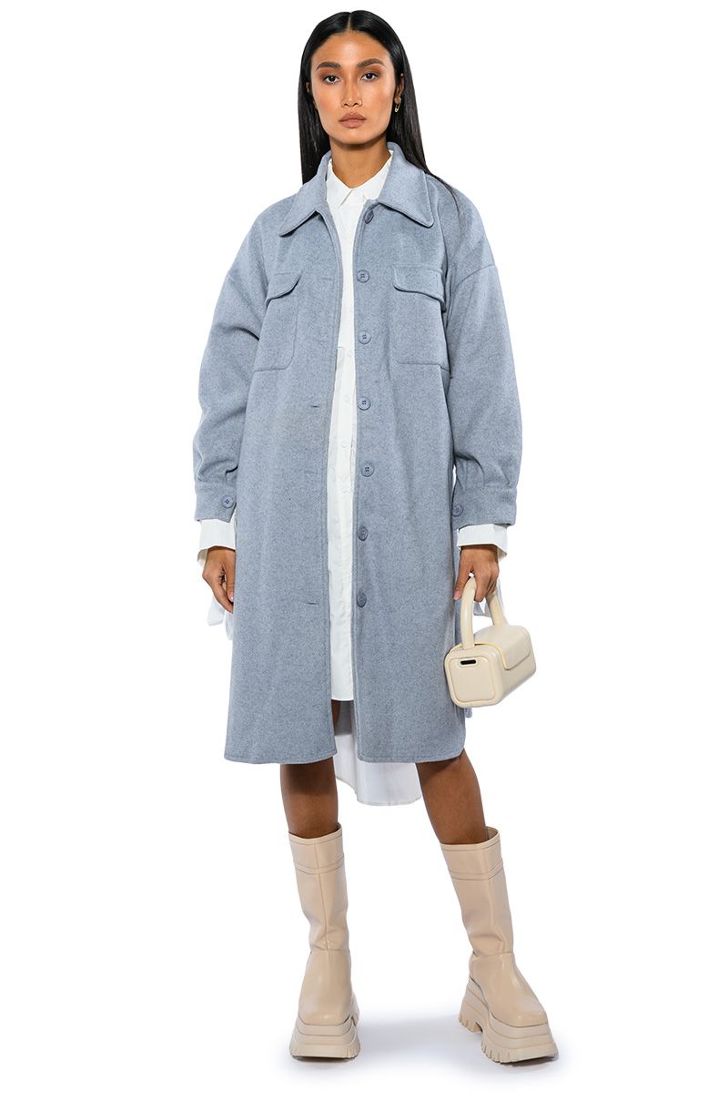 NO EFFORT EVERYDAY LONG SHACKET in light blue