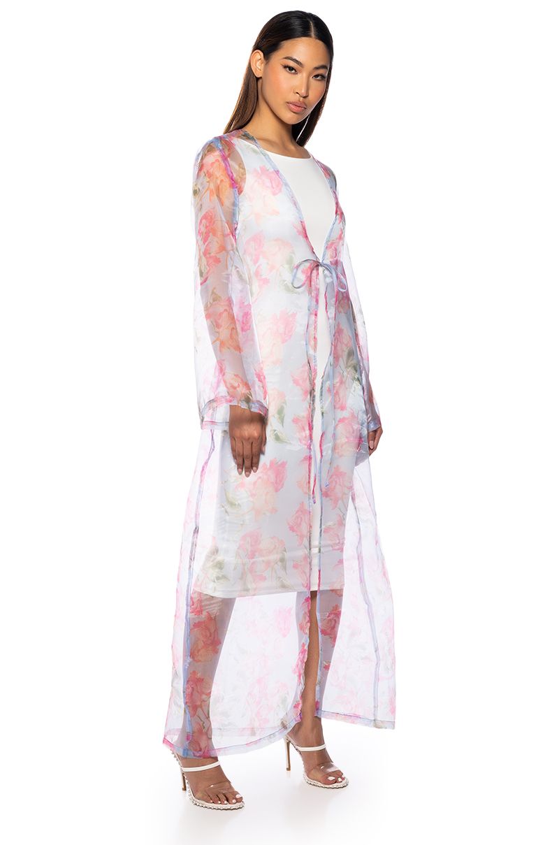 NOW AND FOREVER FLORAL DUSTER in blue multi