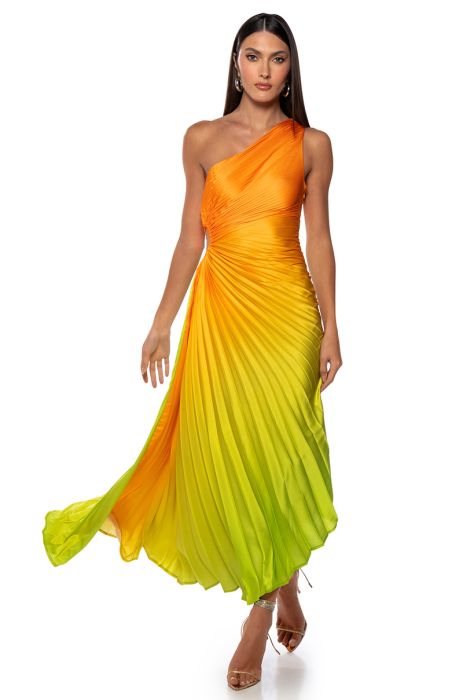 ON MY OWN WAVE OMBRE ONE SHOULDER MAXI DRESS IN ORANGE