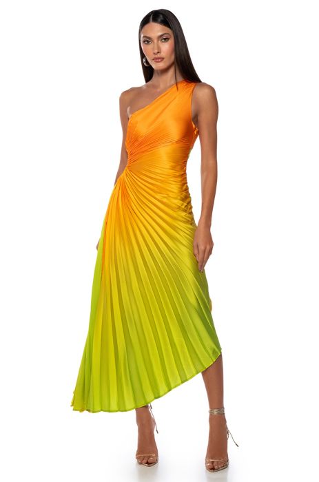 ON MY OWN WAVE OMBRE ONE SHOULDER MAXI DRESS IN ORANGE