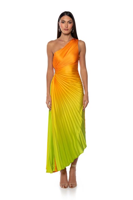 ON MY OWN WAVE OMBRE ONE SHOULDER MAXI DRESS IN ORANGE
