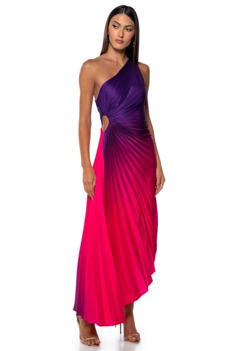 ON MY OWN WAVE OMBRE ONE SHOULDER MAXI DRESS IN PURPLE