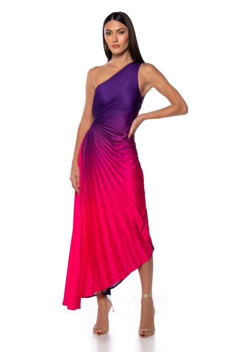 ON MY OWN WAVE OMBRE ONE SHOULDER MAXI DRESS IN PURPLE