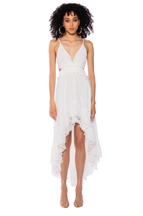 ONE SUMMER NIGHT HIGH LOW MAXI DRESS in WHITE